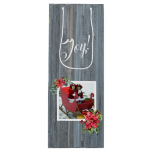 Rustic Barn Board en Poinsettias ~ Family Photo Wijn Cadeautas
