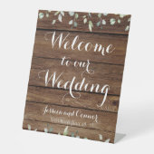 Rustic Barn Board Eucalyptus Greenery Welkom Reclamebord Met Voetstuk (Voorkant)