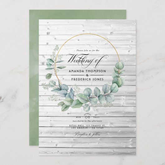 Rustic Barn Country Geometric Eucalyptus Wedding Kaart (Voorkant / Achterkant)
