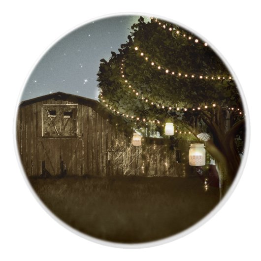 Rustic Barn & Evening Lighted Mason Jars Land Keramische Knop (Voorkant)