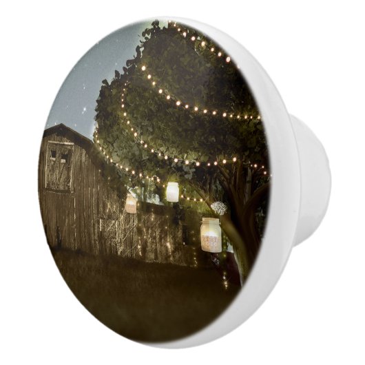 Rustic Barn & Evening Lighted Mason Jars Land Keramische Knop (Rechts)