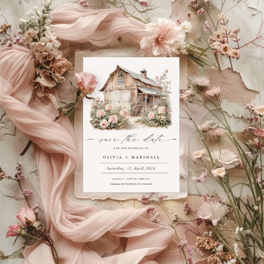 Rustic Barn Floral Country Save the Date