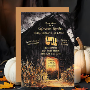 Rustic Barn Halloween Bonfire Halloween Party Kaart