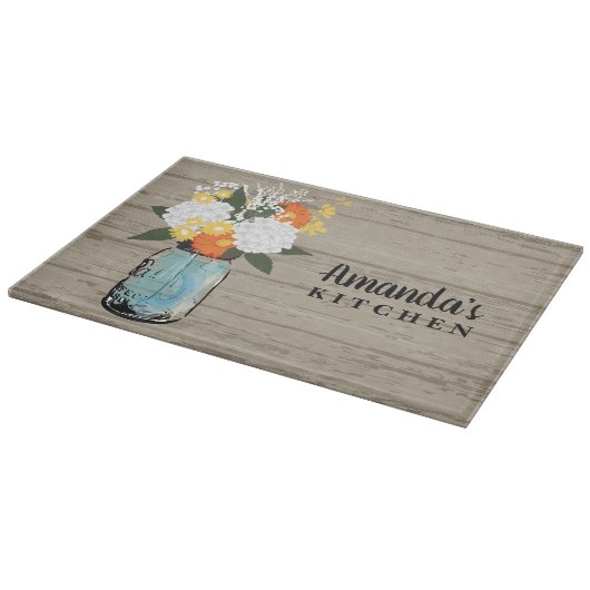 Rustic Barn Hydrangea Floral Mason Jar Monogram Snijplank (Hoek)