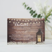 Rustic Barn Lantern String Light Wedding Details Kaart (Staand voorkant)