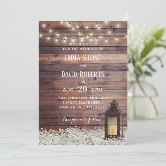 Rustic Barn Lantern String Lights Land Wedding Kaart (Staand voorkant)