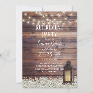 Rustic Barn Lantern String Lights Retirement Party Kaart