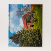 Rustic Barn Ohio. Kerstgroeten Legpuzzel (Verticaal)