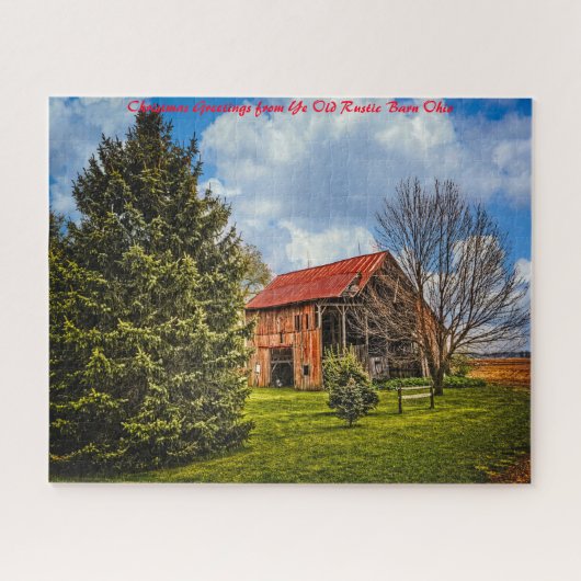 Rustic Barn Ohio. Kerstgroeten Legpuzzel (Horizontaal)