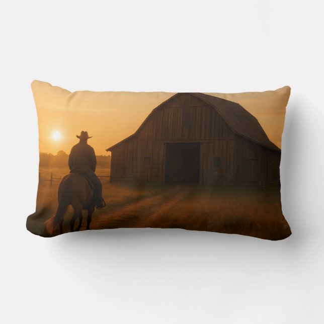 Rustic Barn Sunset Pillow - Country Western Farm  Kussen (Voorkant)