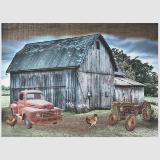 Rustic Barn Tractor Truck Boerderij Tissuepapier (Voorkant)