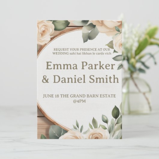 Rustic Barn Wedding Invitation with String Lights  (Debout devant)