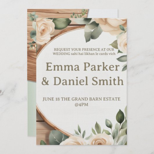 Rustic Barn Wedding Invitation with String Lights  (Devant / Derrière)