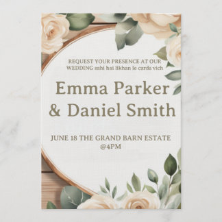 Rustic Barn Wedding Invitation with String Lights Kaart