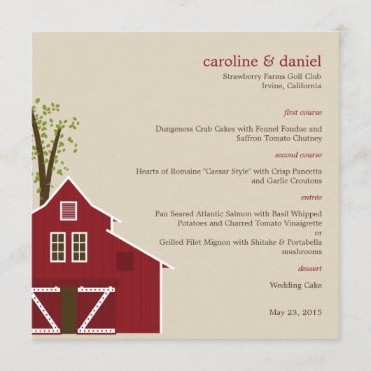 Rustic Barn Wedding Menu Card (Voorkant)