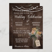 Rustic Barn Wedding String Lights Mason Jar Kaart (Voorkant / Achterkant)