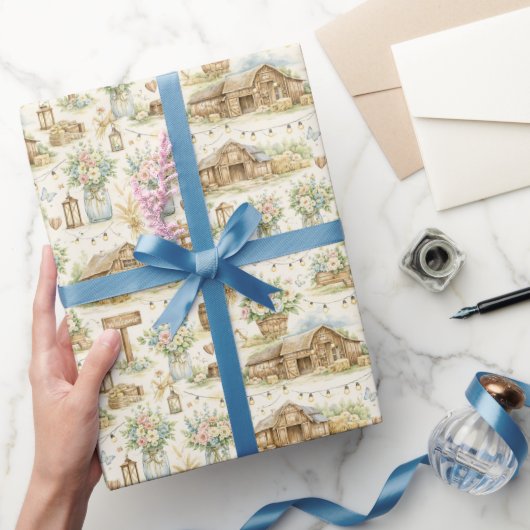 Rustic Barn Wedding Watercolor Pattern Cadeaupapier (Geschenken)