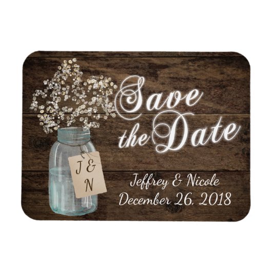 Rustic Barn Wedding Wood Mason Jar Babys Magneet (Horizontaal)