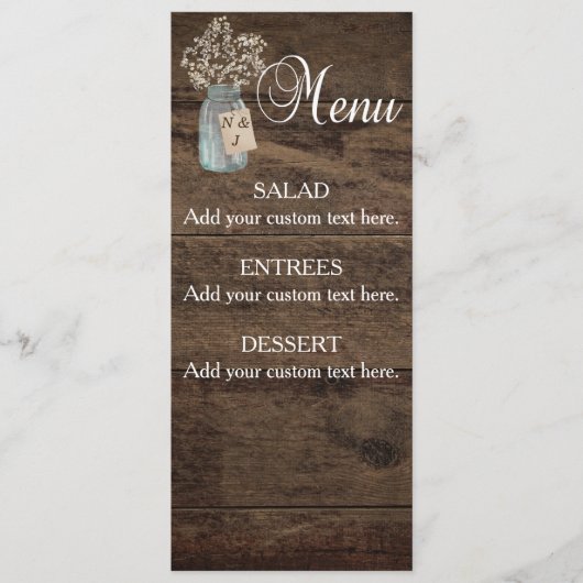 Rustic Barn Wedding Wood Mason Jar Babys Menu (Voorkant)