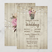 Rustic Barn Wedding Wood Mason Jar Kaart (Voorkant / Achterkant)