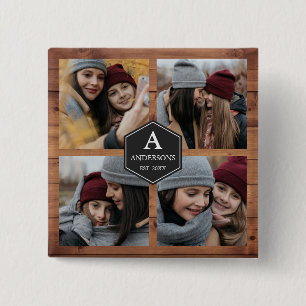 Rustic Barn Wood 4 Afbeeldingen Familie Foto Colla Vierkante Button 5,1 Cm