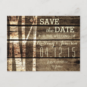 Rustic Barn Wood Birch Trees Winter Save the Date Aankondigingskaart