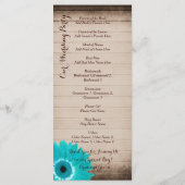 Rustic Barn Wood Blauwgroen Daisy Wedding Programs Programma (Achterkant)
