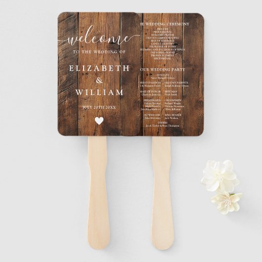 Rustic Barn Wood Boho Wedding Programma Handwaaier (Voorkant en achterkant)