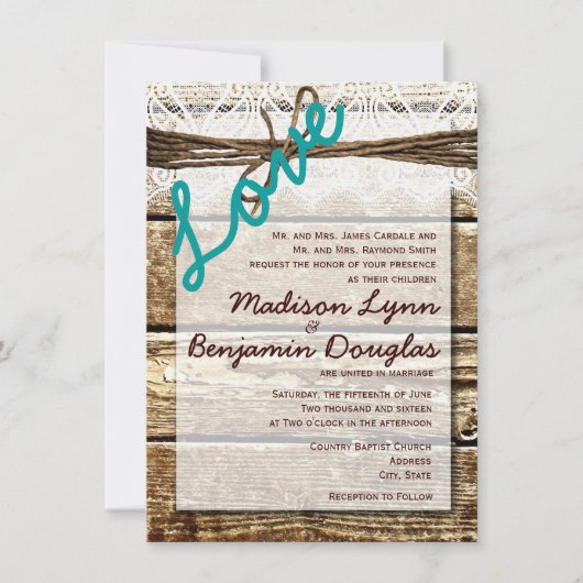 Rustic Barn Wood Country LOVE Wedding Invitations Kaart (Voorkant)