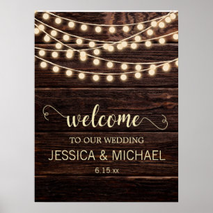 Rustic Barn Wood Country String Lights Wedding Poster