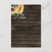 Rustic Barn Wood Country Sunflower Weddenschap Informatiekaartje (Achterkant)