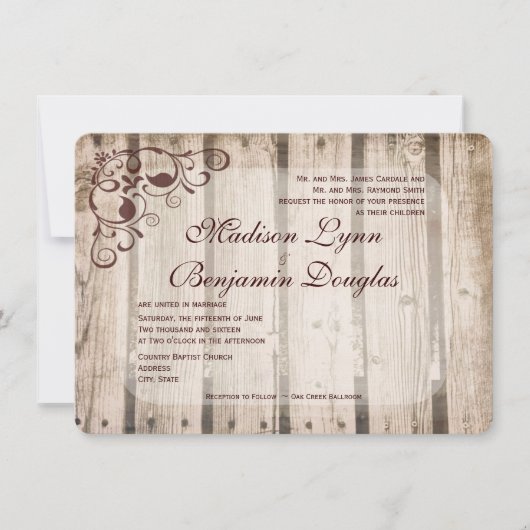 Rustic Barn Wood Country Wedding Invitations Kaart (Voorkant)