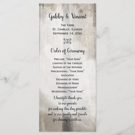 Rustic Barn Wood Country Wedding Programme Programma (Voorkant)