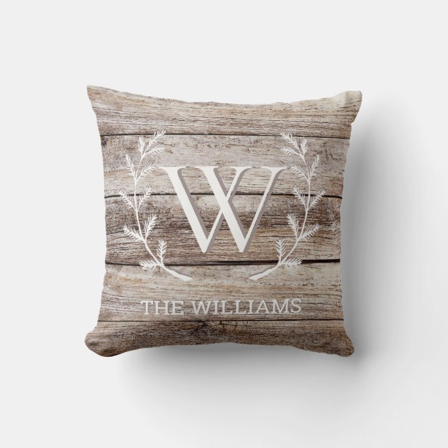 Rustic Barn Wood Custom Monogrammed Personalized Kussen (Voorkant)