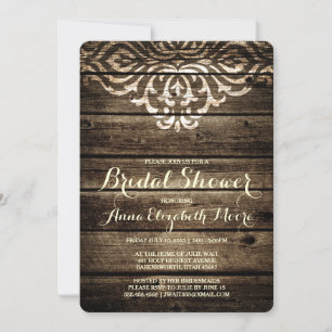 Rustic Barn Wood Damask Bridal Shower Invitation