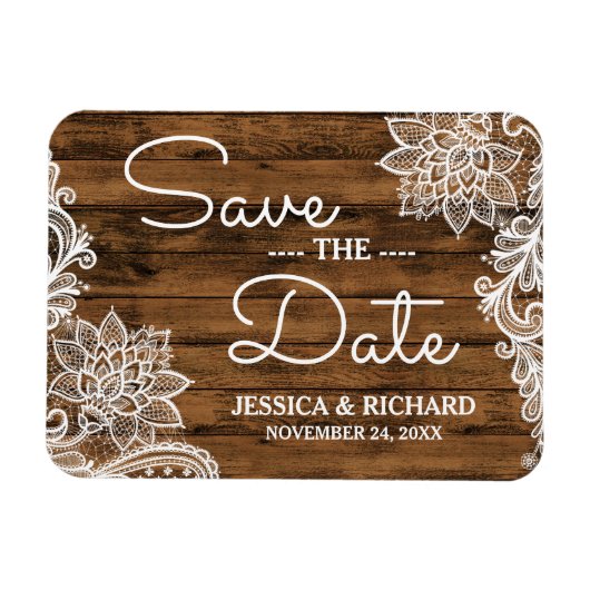 Rustic Barn Wood en Lace | Datum opslaan Magneet (Horizontaal)