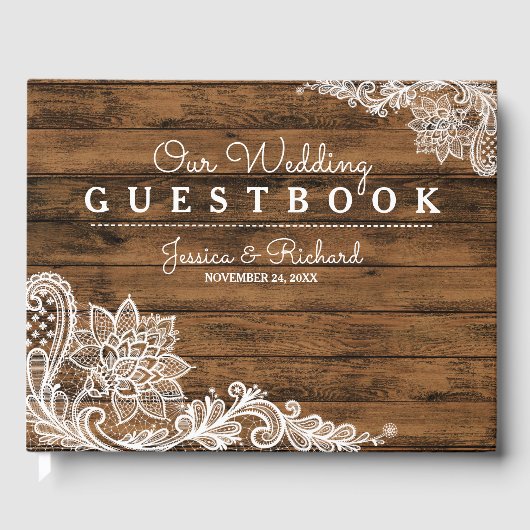 Rustic Barn Wood en Lace Gastenboek (Voorkant)