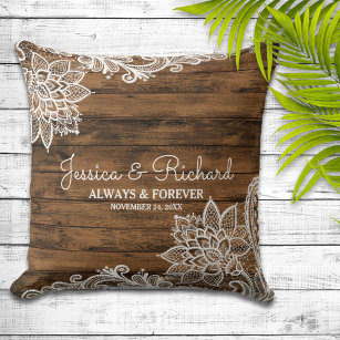 Rustic Barn Wood en Lace Wedding Pillow Kussen