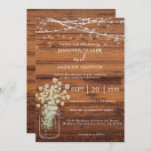 Rustic Barn Wood Fairy Lights Wedding Kaart (Voorkant / Achterkant)