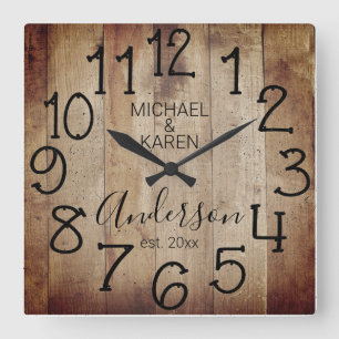 Rustic Barn Wood Farmhouse - Aangepaste familienaa Vierkante Klok