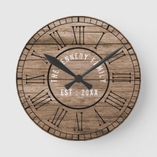 Rustic Barn Wood Farmhouse Black Roman Numerals Ronde Klok