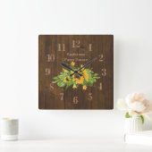 Rustic Barn Wood Farmhouse Kitchen Sunflowers Vierkante Klok (Huis)