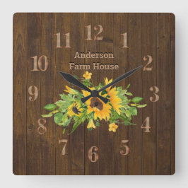 Rustic Barn Wood Farmhouse Kitchen Sunflowers Vierkante Klok