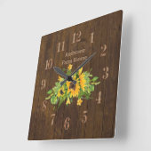 Rustic Barn Wood Farmhouse Kitchen Sunflowers Vierkante Klok (Hoek)