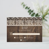 Rustic Barn Wood  Ivory Lace RSVP Kaartje (Staand voorkant)