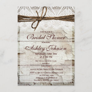 Rustic Barn Wood Lace Bridal Shower Invitations Kaart