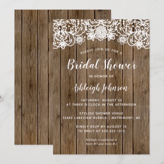 Rustic Barn Wood Lace Calligraphy Vrijgezellenfees Kaart (Voorkant / Achterkant)