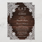 Rustic Barn Wood Lace Eat Drink and be Married Kaart (Voorkant / Achterkant)