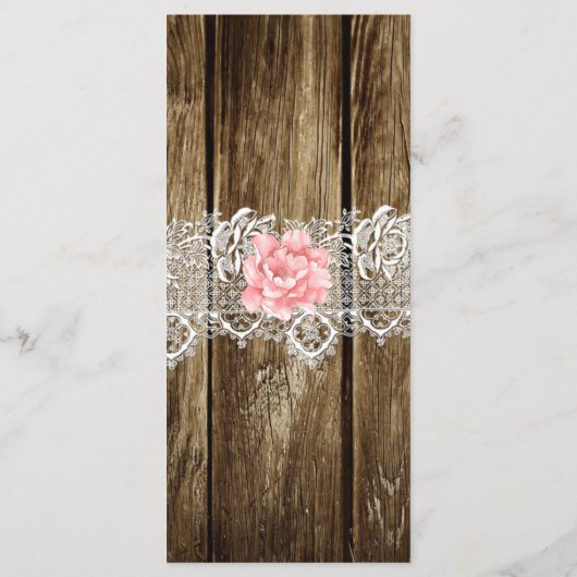 Rustic Barn Wood & Lace Menu Mariage (Dos)