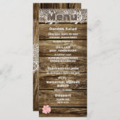 Rustic Barn Wood & Lace Menu Mariage (Devant / Derrière)